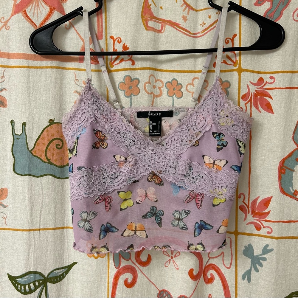Forever 21 Lavender Butterfly Lace Top